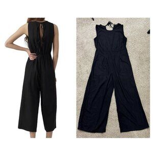 VERO MODA Black Linen Blend Sleeveless Culotte Cropped Jumpsuit Tie Back XL